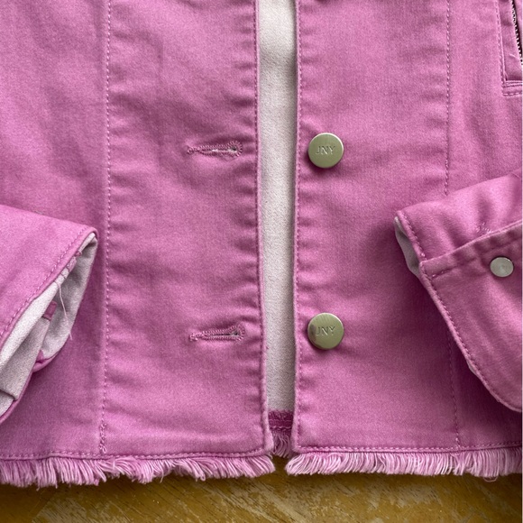 Jones New York Women's sizeXS Pink Lotus Button Denim Jacket with Fringe Epaulet - Picture 8 of 14